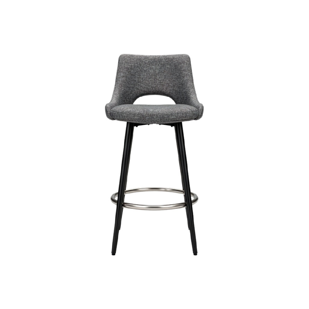 Modern Gray Upholstered Bar Stool with Metal Base