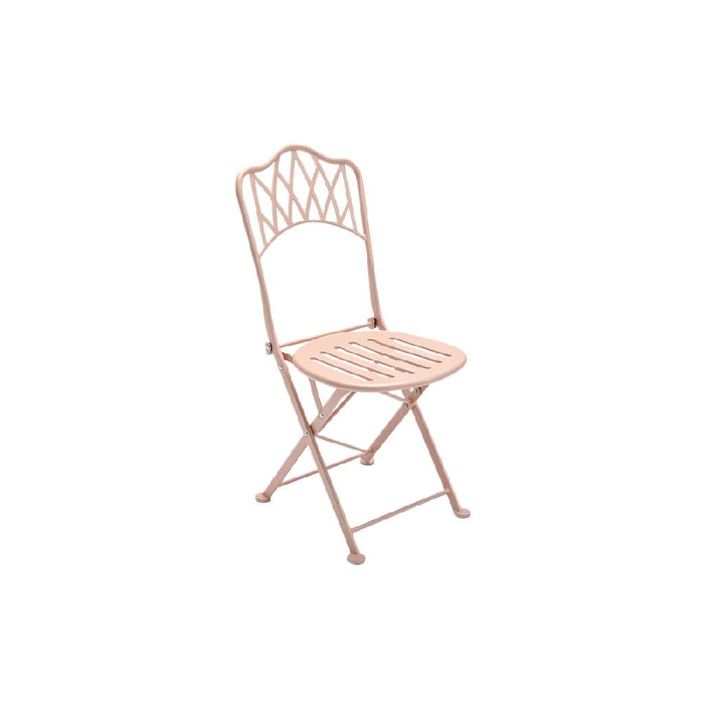 Elegant Pink Metal Folding Chair with Decorative Backrest