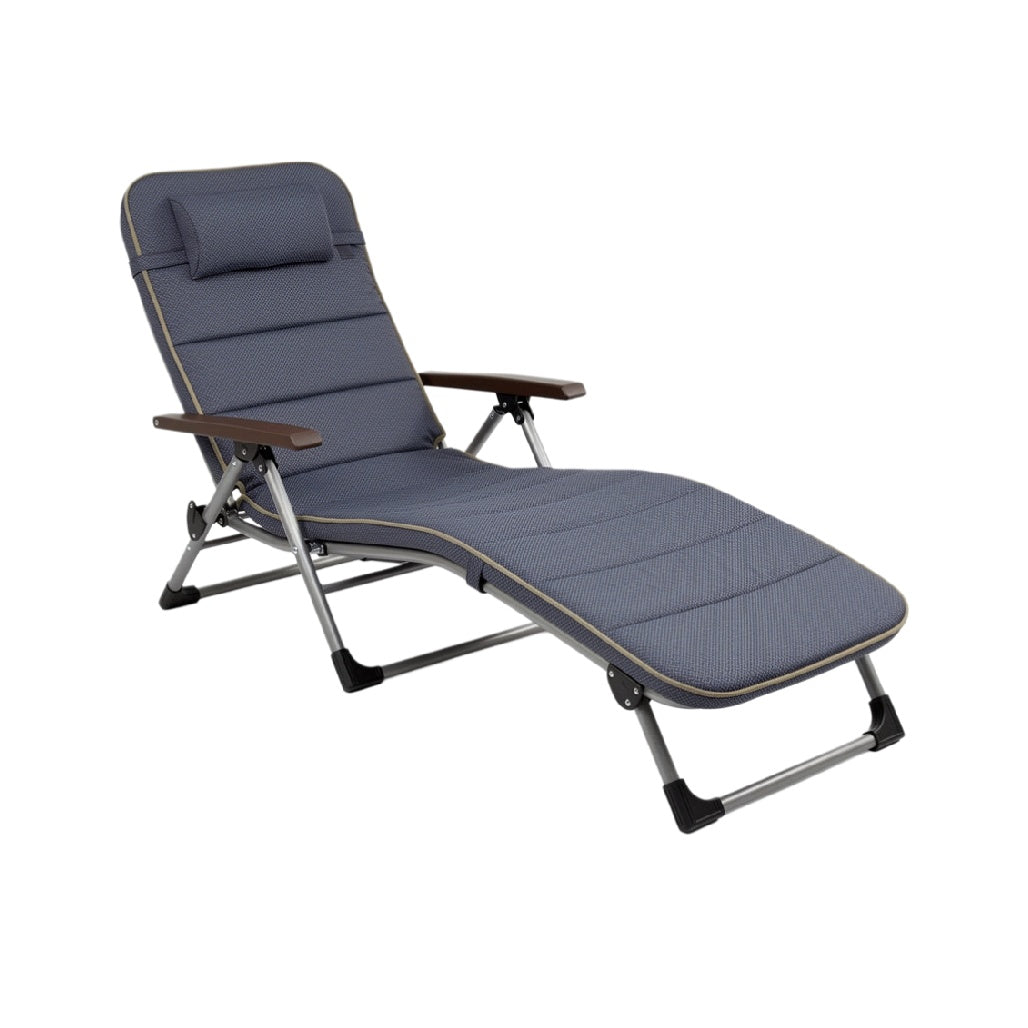 Adjustable Folding Lounge Chair with Headrest in Navy Blue Fabric